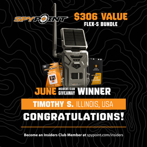 Congratulations to Timothy S. (Illinois, USA), June 2023 SPYPOINT Insiders Club Giveaway Winner Winner!